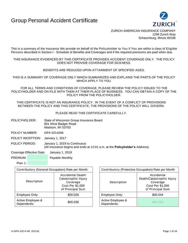 Group Personal Accident Certificate screenshot