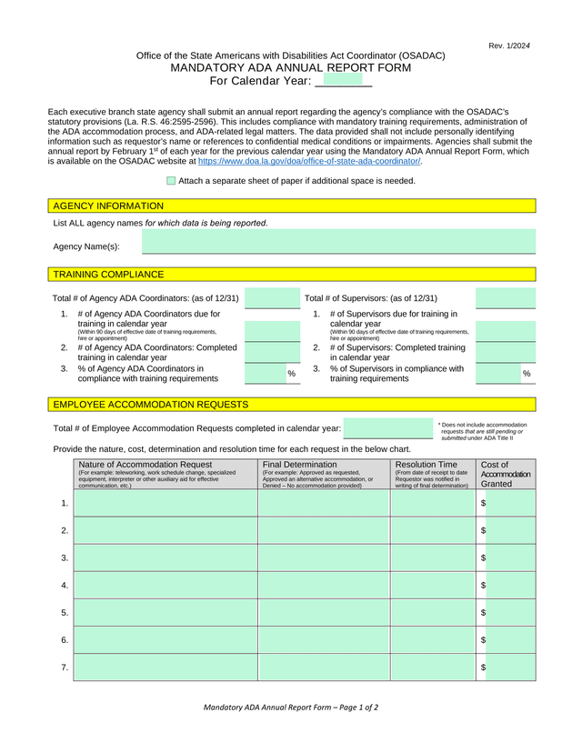 Mandatory ADA Annual Report Form screenshot