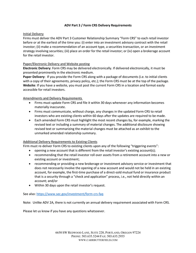 ADV Part 3  Form CRS Delivery Requirements screenshot