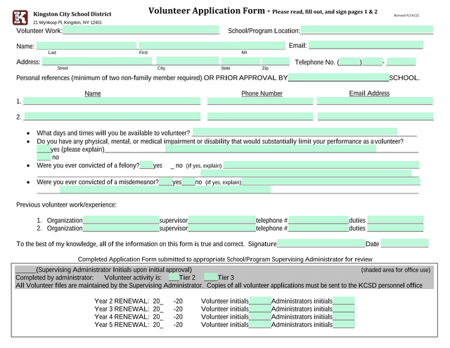 Volunteer Application Form screenshot
