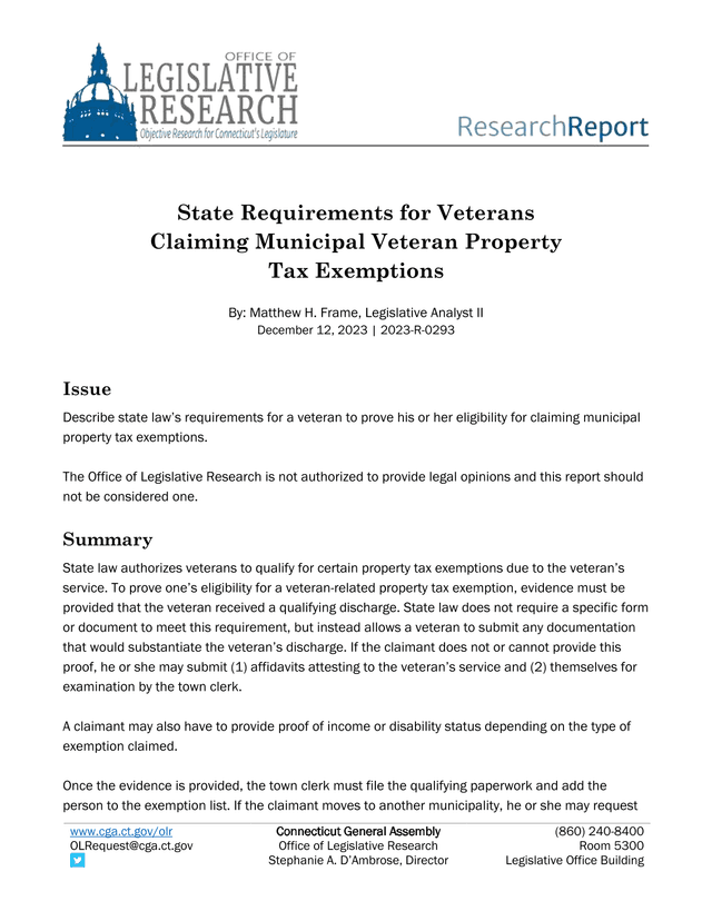 State Requirements For Veterans Claiming Municipal Veteran Property Tax Exemptions screenshot