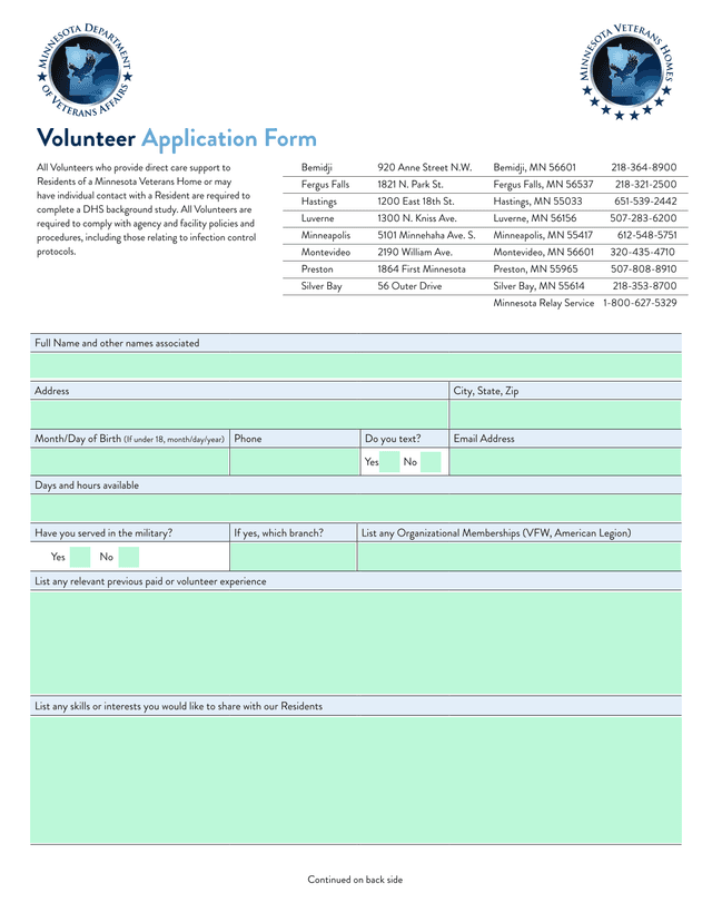 Volunteer Application Form screenshot