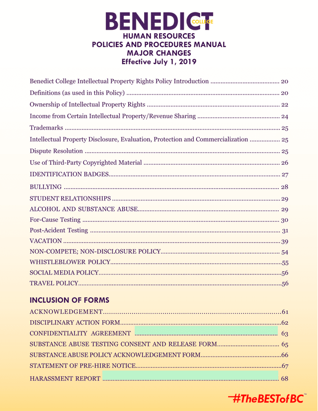 Benedict College Human Resources Policies And Procedures Manual screenshot