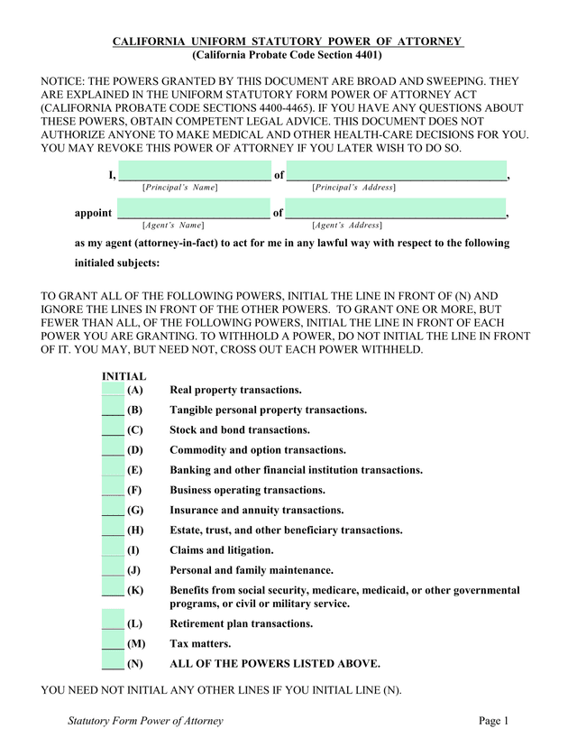 Statutory Form Power Of Attorney screenshot