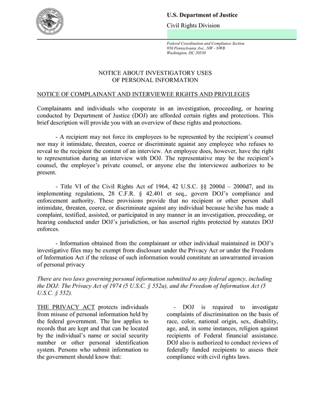 Notice About Investigatory Uses Of Personal Information screenshot
