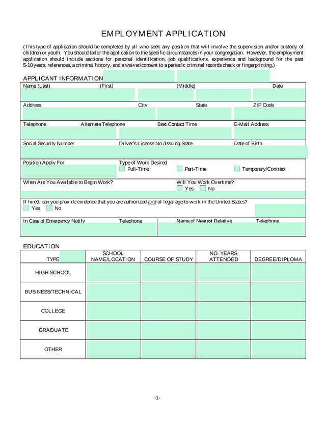 Employment Application screenshot