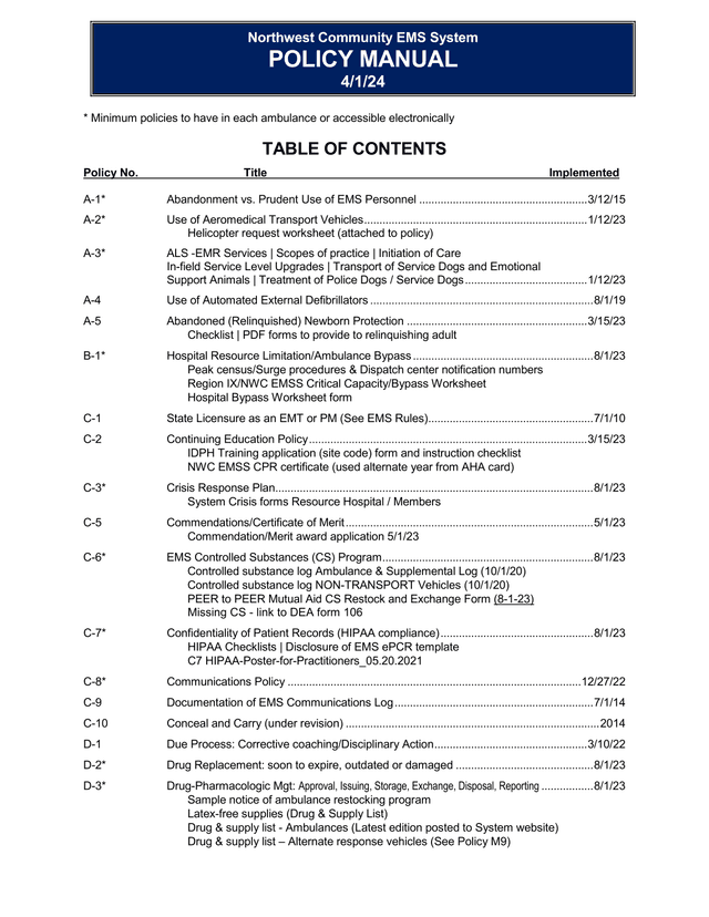 Northwest Community EMS System Policy Manual screenshot