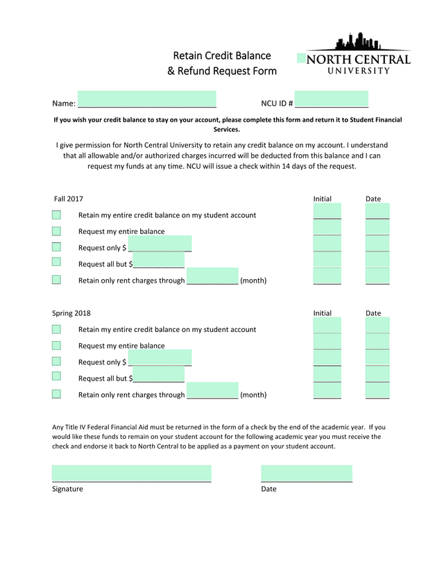 Retain Credit Balance  Refund Request Form screenshot