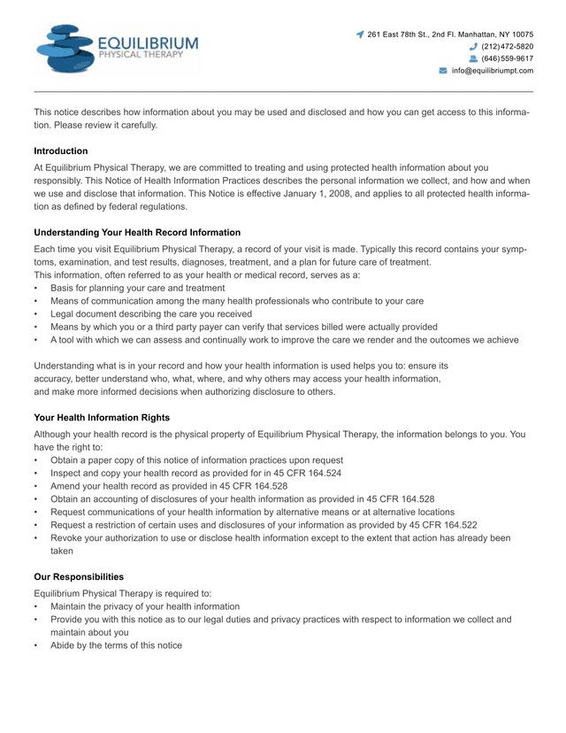 Notice Of Health Information Practices screenshot