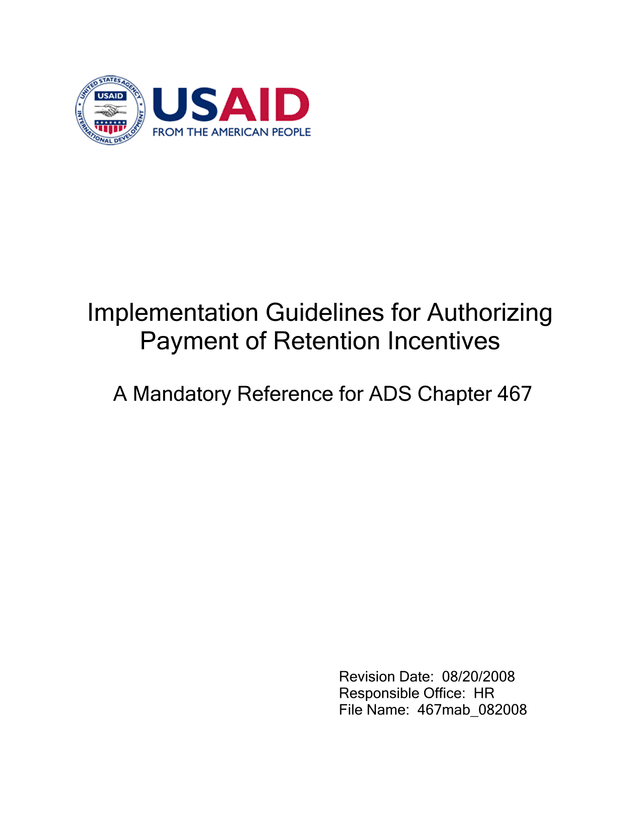 Implementation Guidelines For Authorizing Payment Of Retention Incentives screenshot