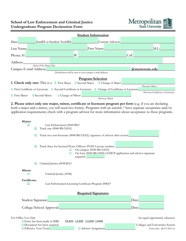 Undergraduate Program Declaration Form screenshot