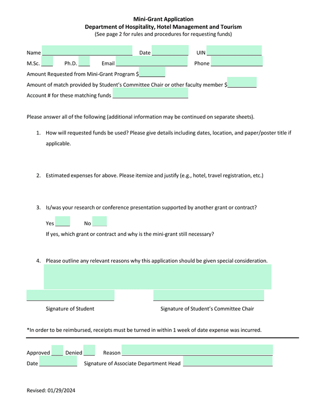 Mini Grant Application screenshot