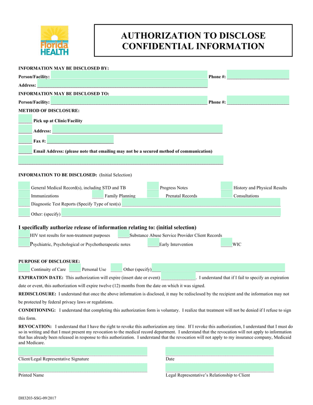 Authorization To Disclose Confidential Information screenshot