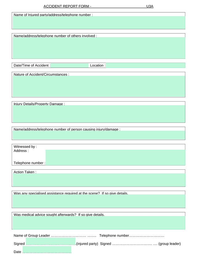 ACCIDENT REPORT FORM   U3A screenshot