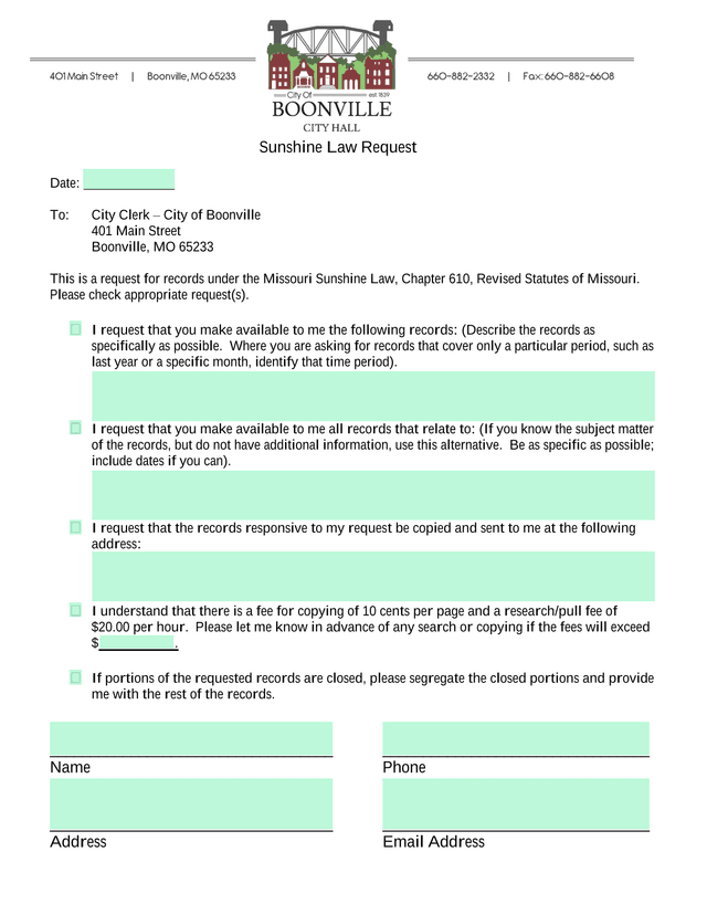 Sunshine Law Request screenshot