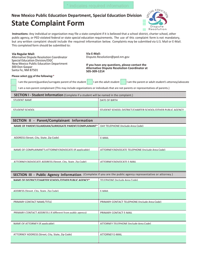 State Complaint Form screenshot