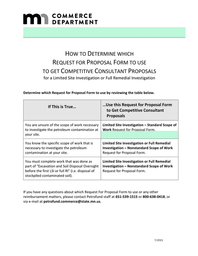 Request For Proposal Form Selection Guide For Limited Site Investigation Or Full Remedial Investigat screenshot