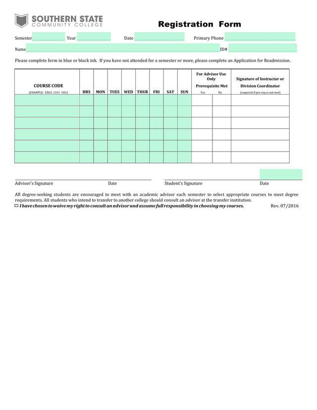 Registration Form screenshot