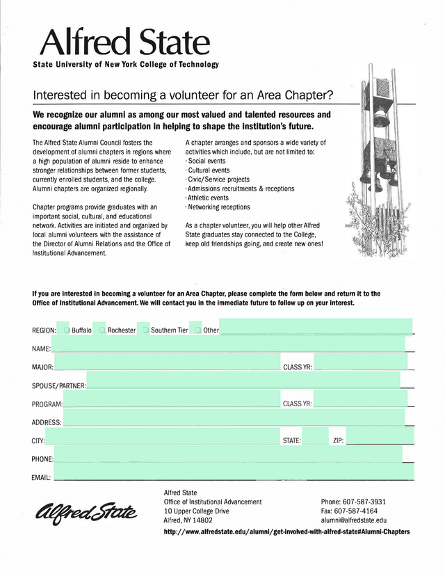 Alfred State Alumni Chapter Volunteer Form screenshot