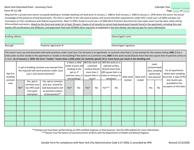 Work That Disturbed Paint   Summary Form screenshot