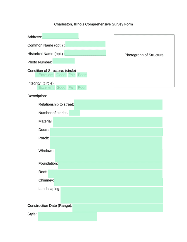 Charleston, Illinois Comprehensive Survey Form screenshot