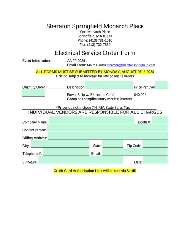 Electrical Service Order Form screenshot