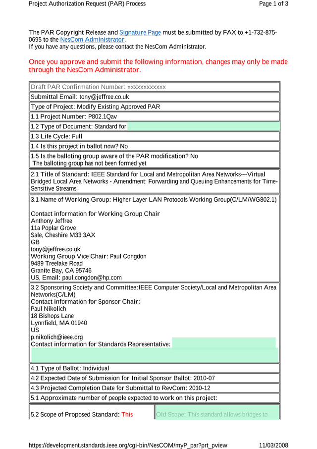Project Authorization Request (PAR) screenshot