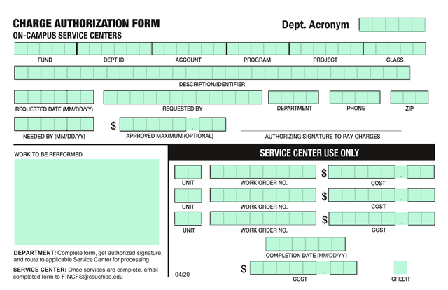 Charge Authorization Form screenshot