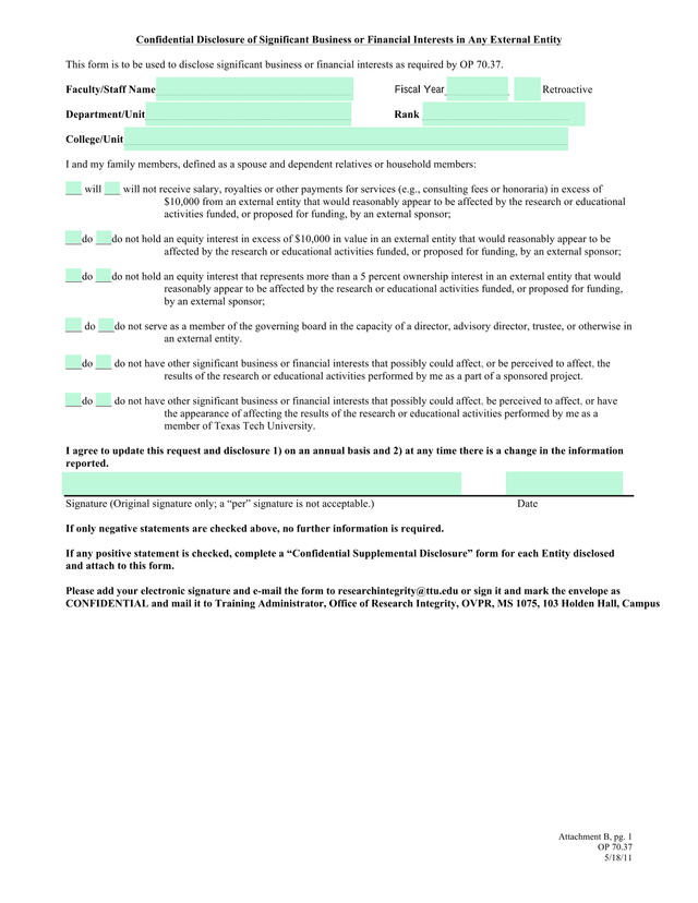 Confidential Disclosure Of Significant Business Or Financial Interests In Any External Entity screenshot