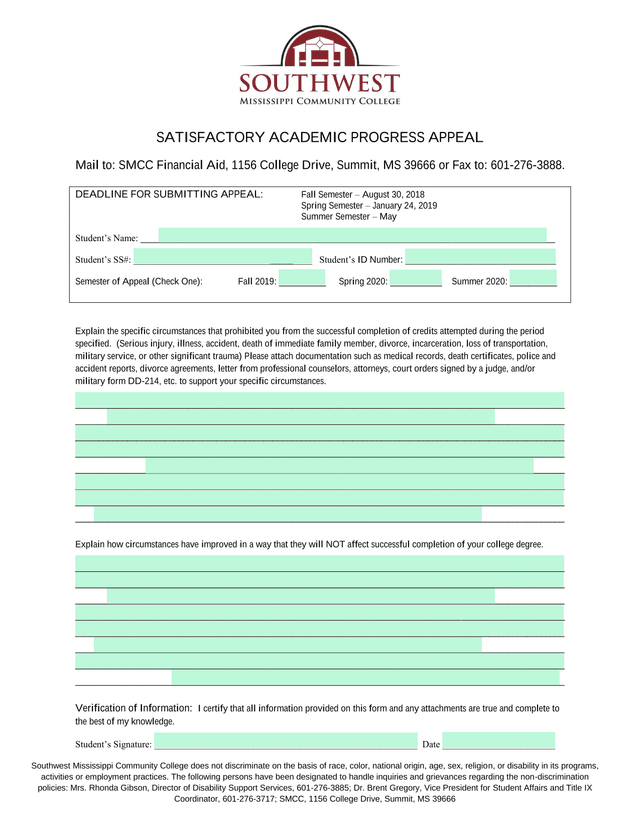 SATISFACTORY ACADEMIC PROGRESS APPEAL screenshot