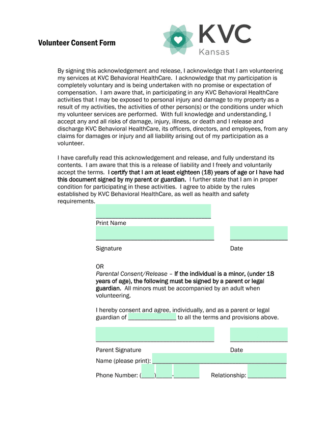 Volunteer Consent Form screenshot