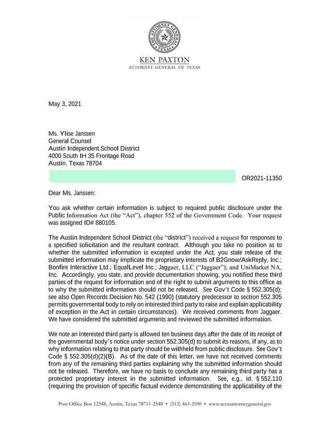 Open Records Request Response Letter screenshot