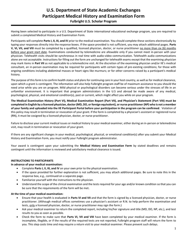 Participant Medical History And Examination Form screenshot