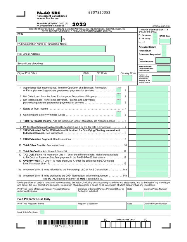 Nonresident Individual PartnersMembersShareholders Tax Return screenshot