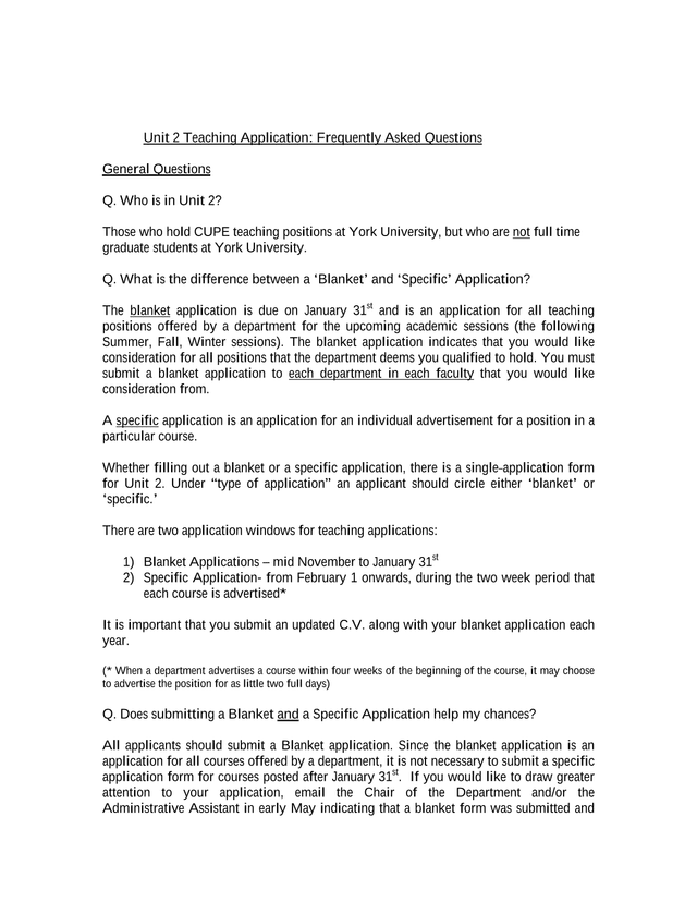 Unit 2 Teaching Application Frequently Asked Questions screenshot