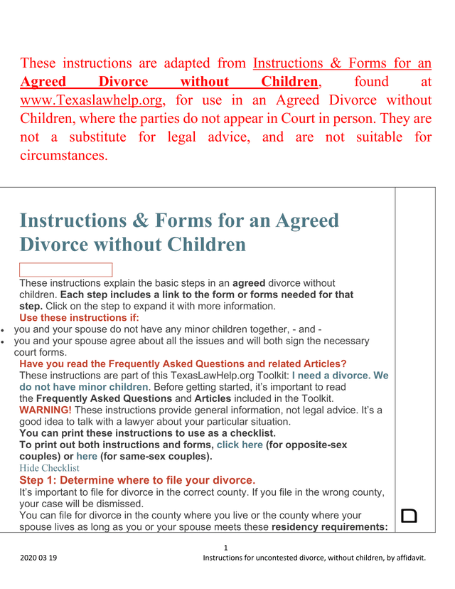Instructions For Uncontested Divorce Without Children screenshot