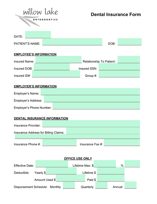 Dental Insurance Form screenshot