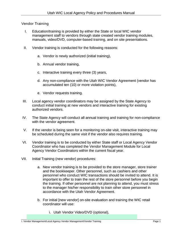 Utah WIC Local Agency Policy And Procedures Manual screenshot