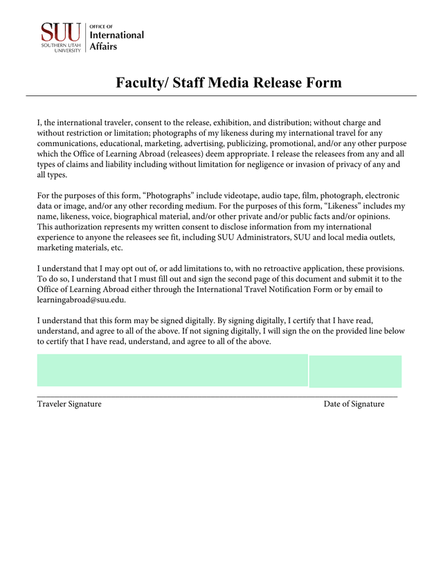 Faculty Staff Media Release Form screenshot