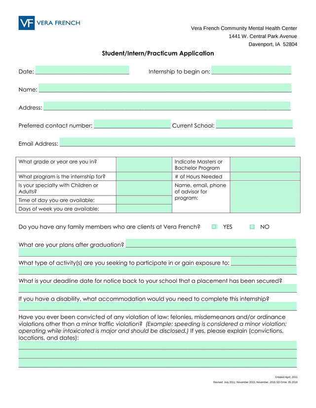 StudentInternPracticum Application screenshot