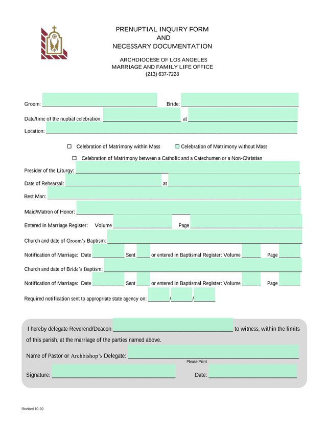 Prenuptial Inquiry Form screenshot