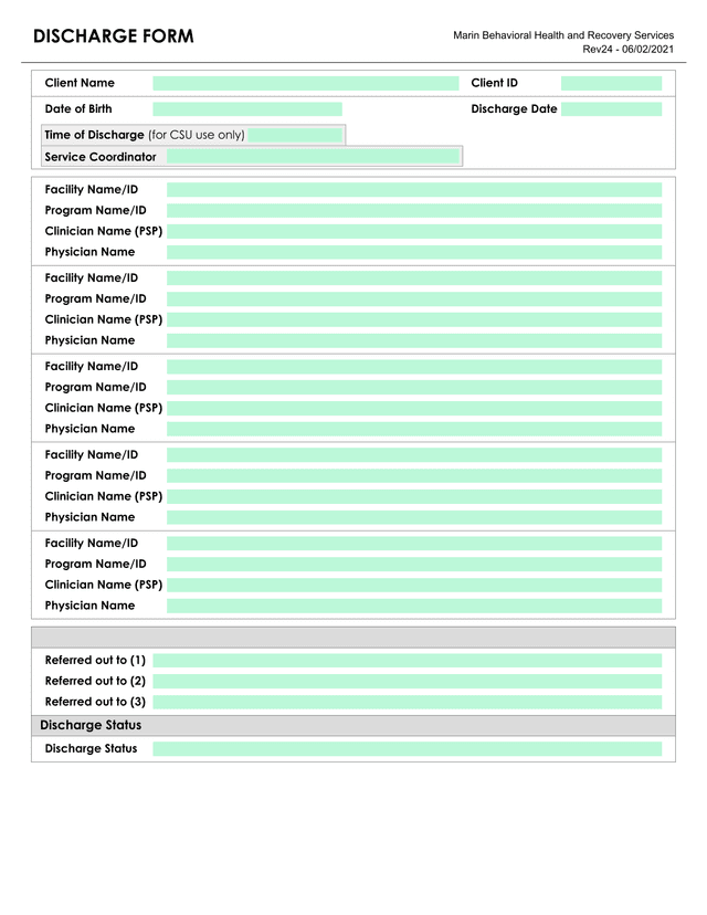 Discharge Form screenshot