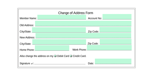 Change Of Address Form screenshot