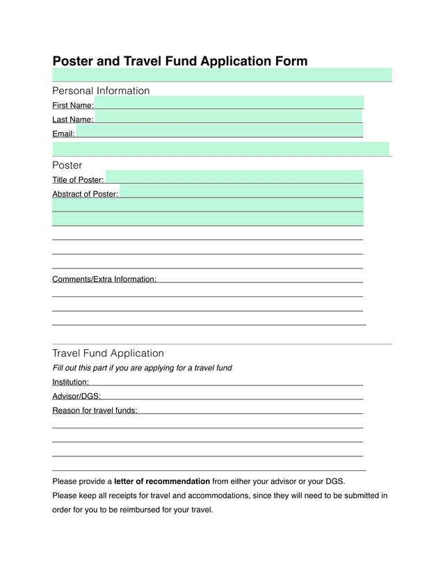 Poster And Travel Fund Application Form screenshot