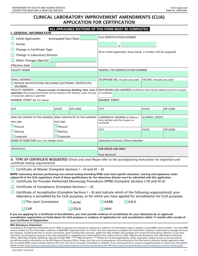 Form CMS 116 (0324) screenshot