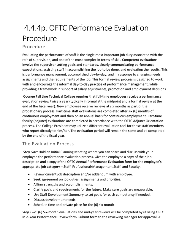 OFTC Performance Evaluation Procedure screenshot