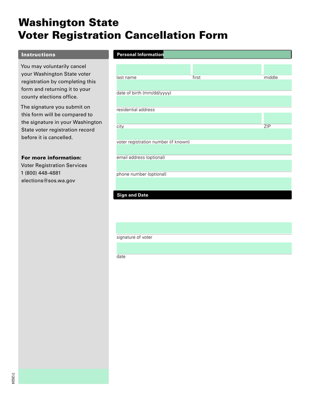 Washington State Voter Registration Cancellation Form screenshot