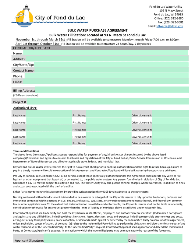 Bulk Water Purchase Agreement screenshot