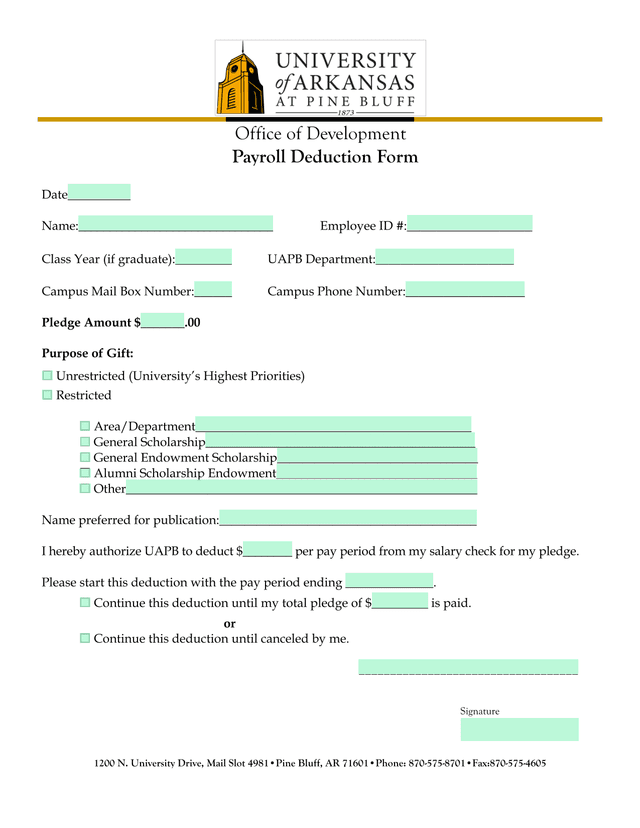 Payroll Deduction Form screenshot