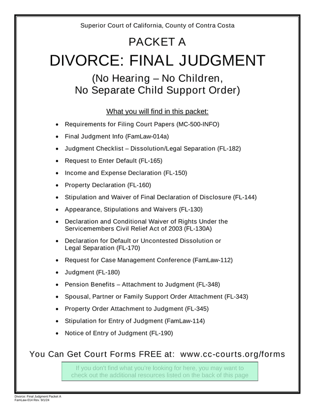 Divorce Final Judgment Packet A screenshot
